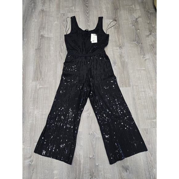 NWT 7 For All Mankind Sequin Wide Leg Knit Pull on Jumpsuit size L - Picture 2 of 9
